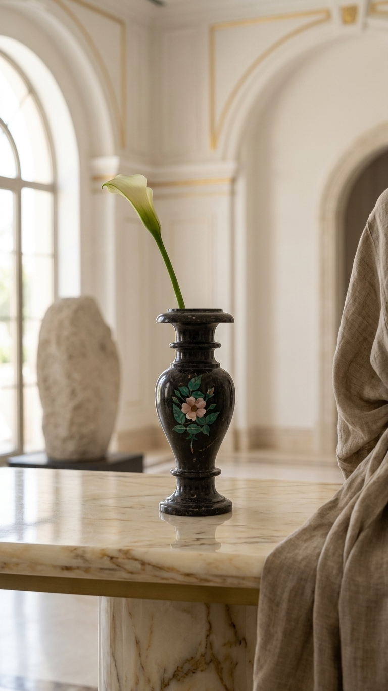 Black Marble Inlay Decorative Vase