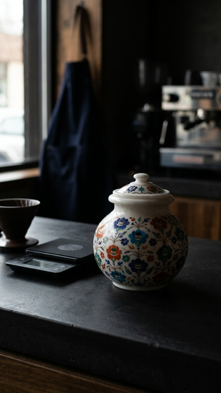 Marble Inlay Decorative Jar With Lid