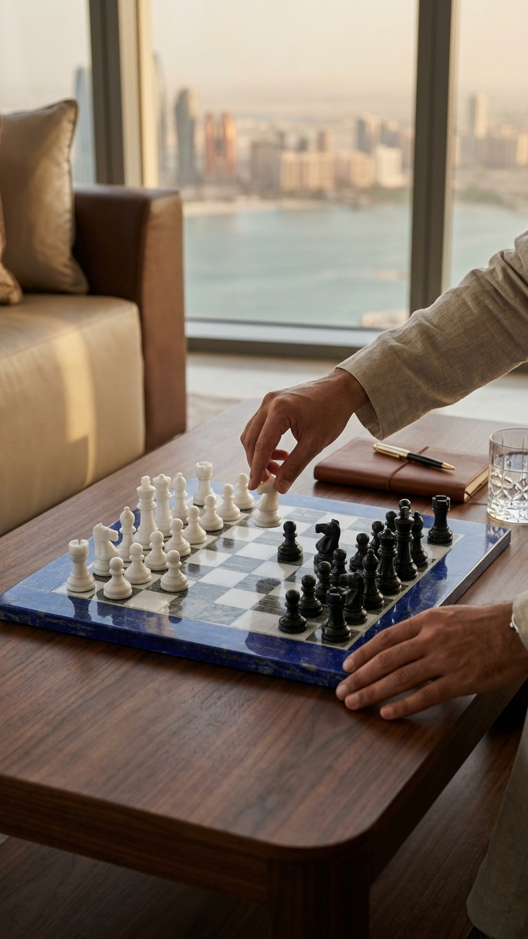 TESORO CASA Blue Marble Chess Board Set With Pieces