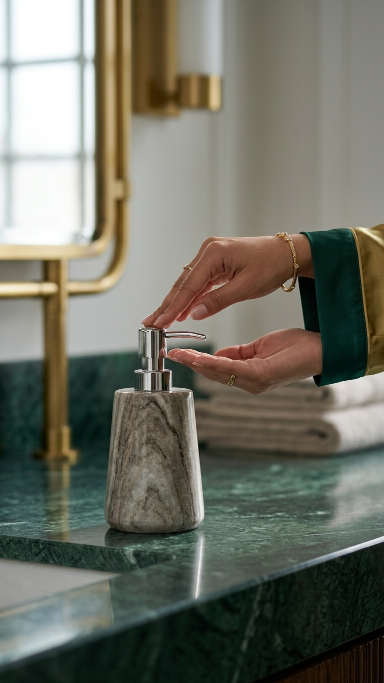 Natural Stone Soap Dispenser with Stainless Steel Pump