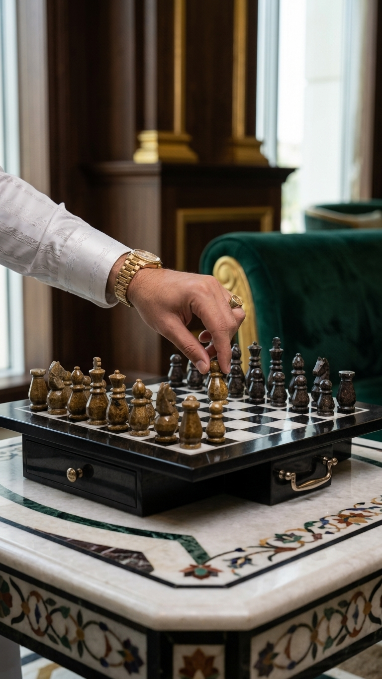 Brown Marble Chess Board Set With Pieces
