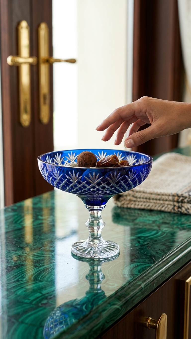 Blue Glass Decorative Bowl on Stand