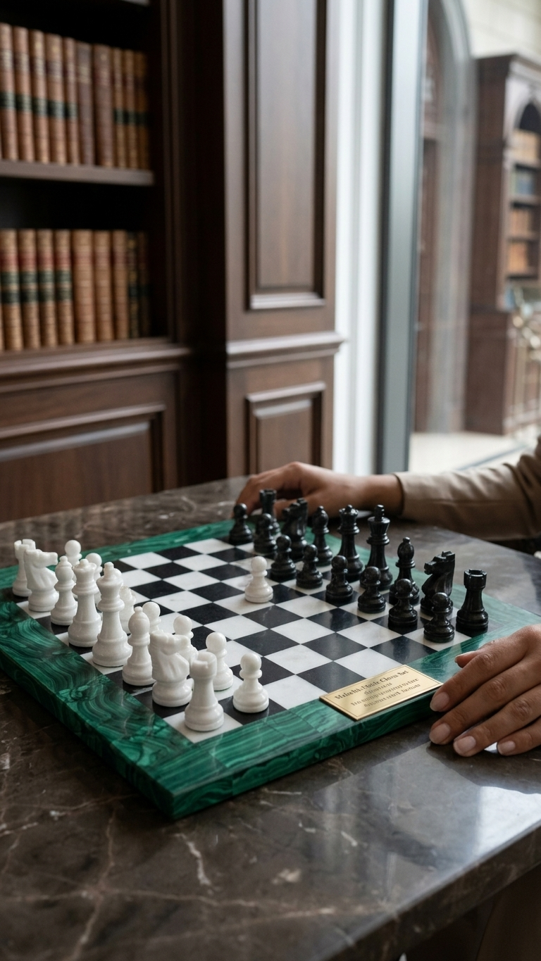 Green Marble Chess Board Set With Pieces