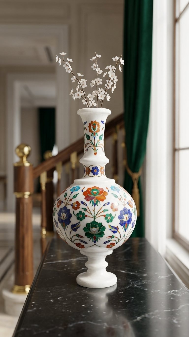 Premium Marble Inlay Decorative Vase for Luxury Interiors