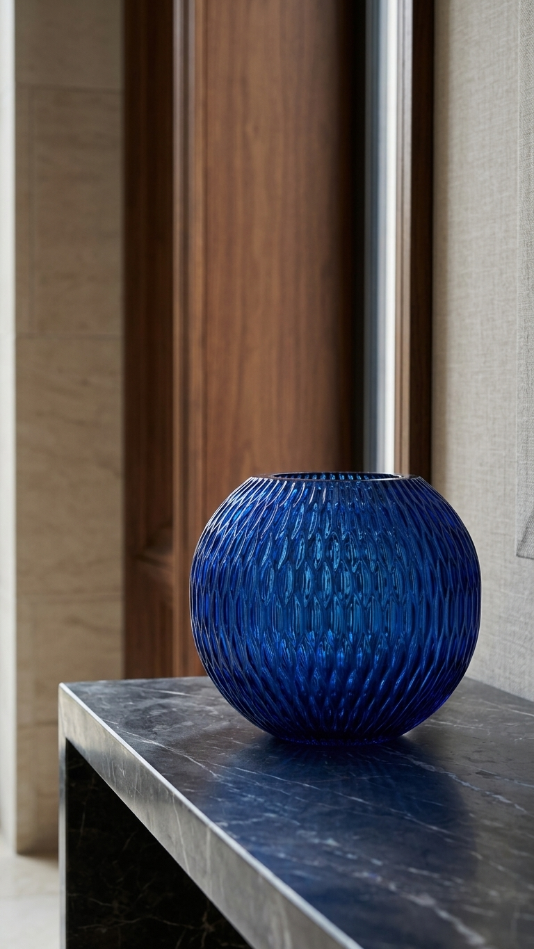 Elegant Blue Glass Decorative Vase