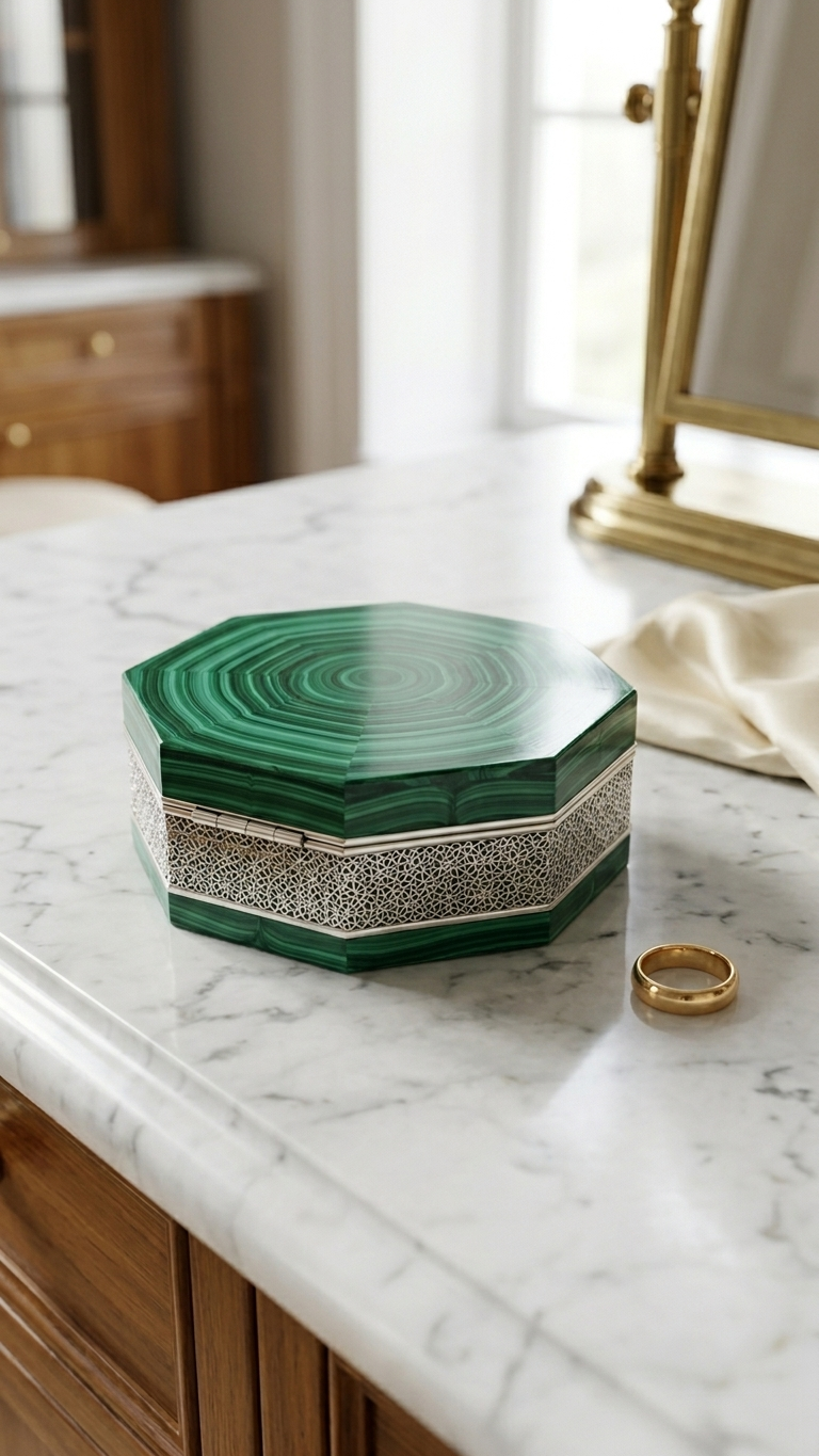 Luxury Green Stone Decorative Jewelry Box for Elegant Home Décor