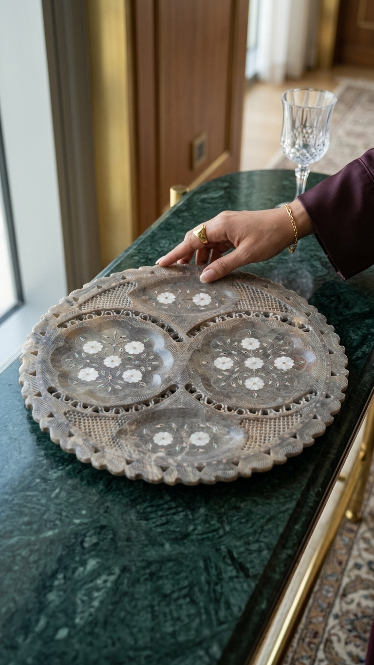 TESORO CASA Hand Carved Marble Decorative Plate