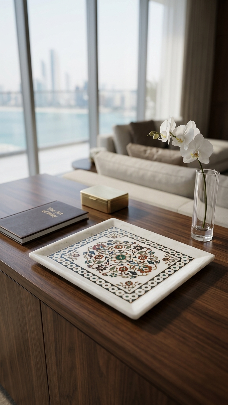 Rectangular Marble Inlay Decorative Plaque