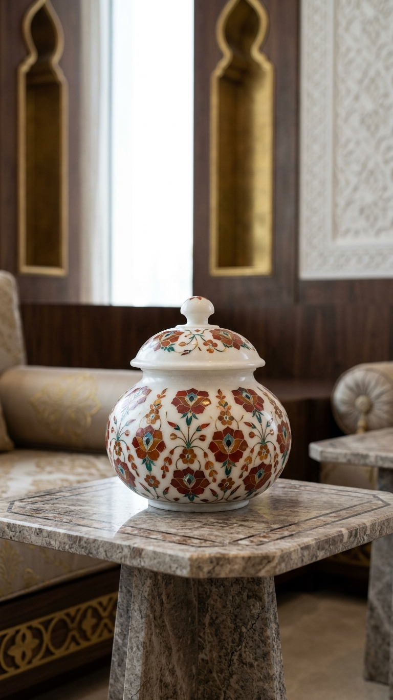 Luxury Marble Inlay Decorative Jar with Lid