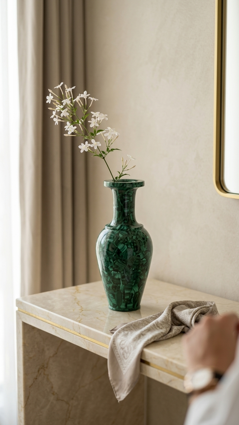 Premium Green Stone Accent Vase for Home Decor