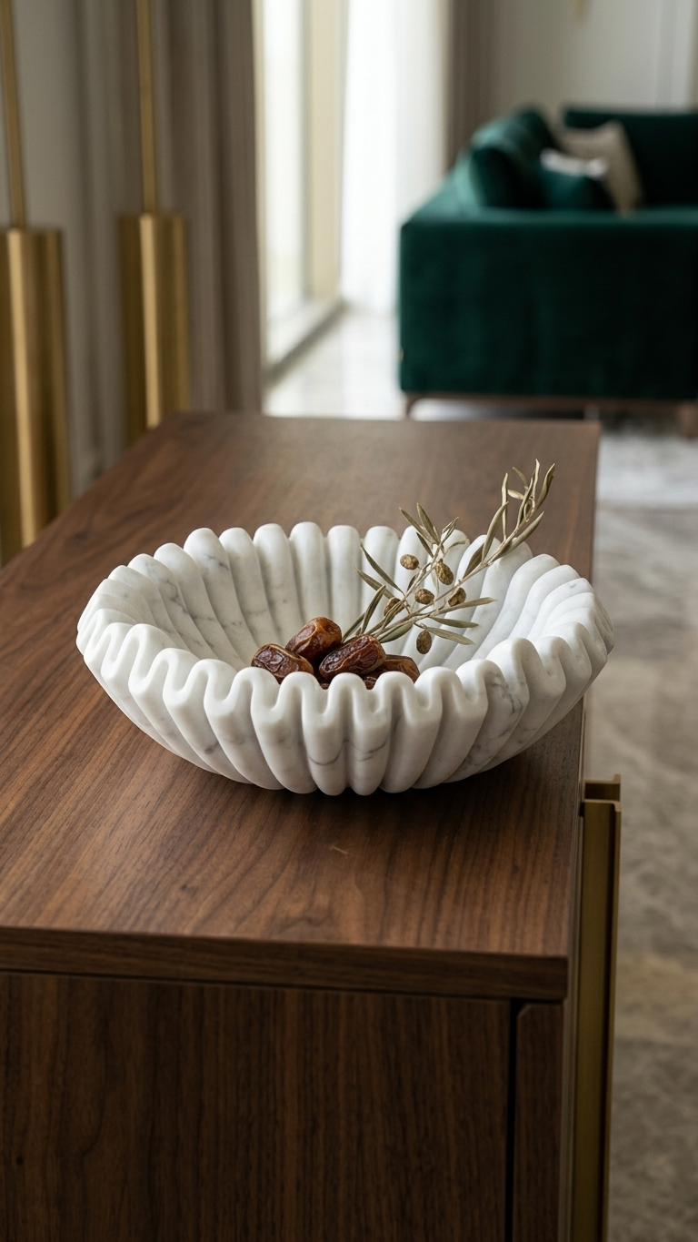 Scalloped Marble Decorative Bowl
