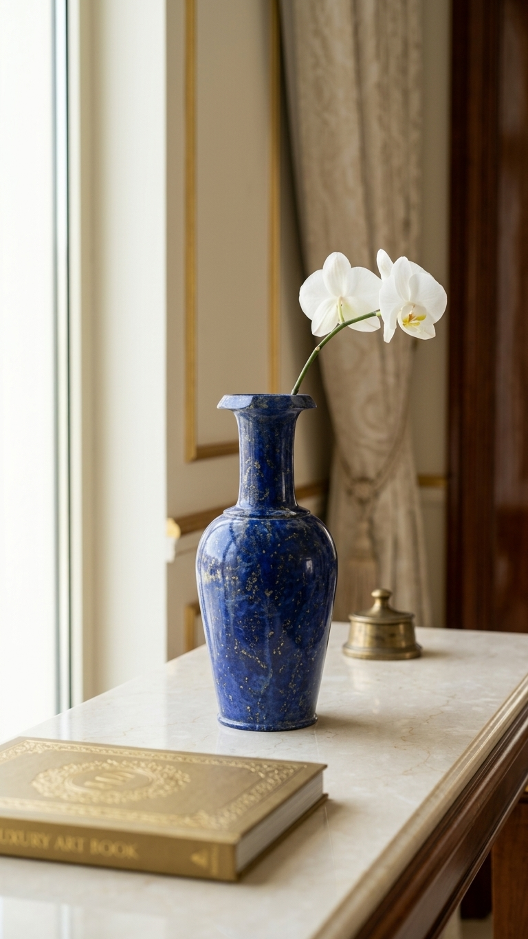 Handcrafted Blue Stone Luxury Decorative Vase