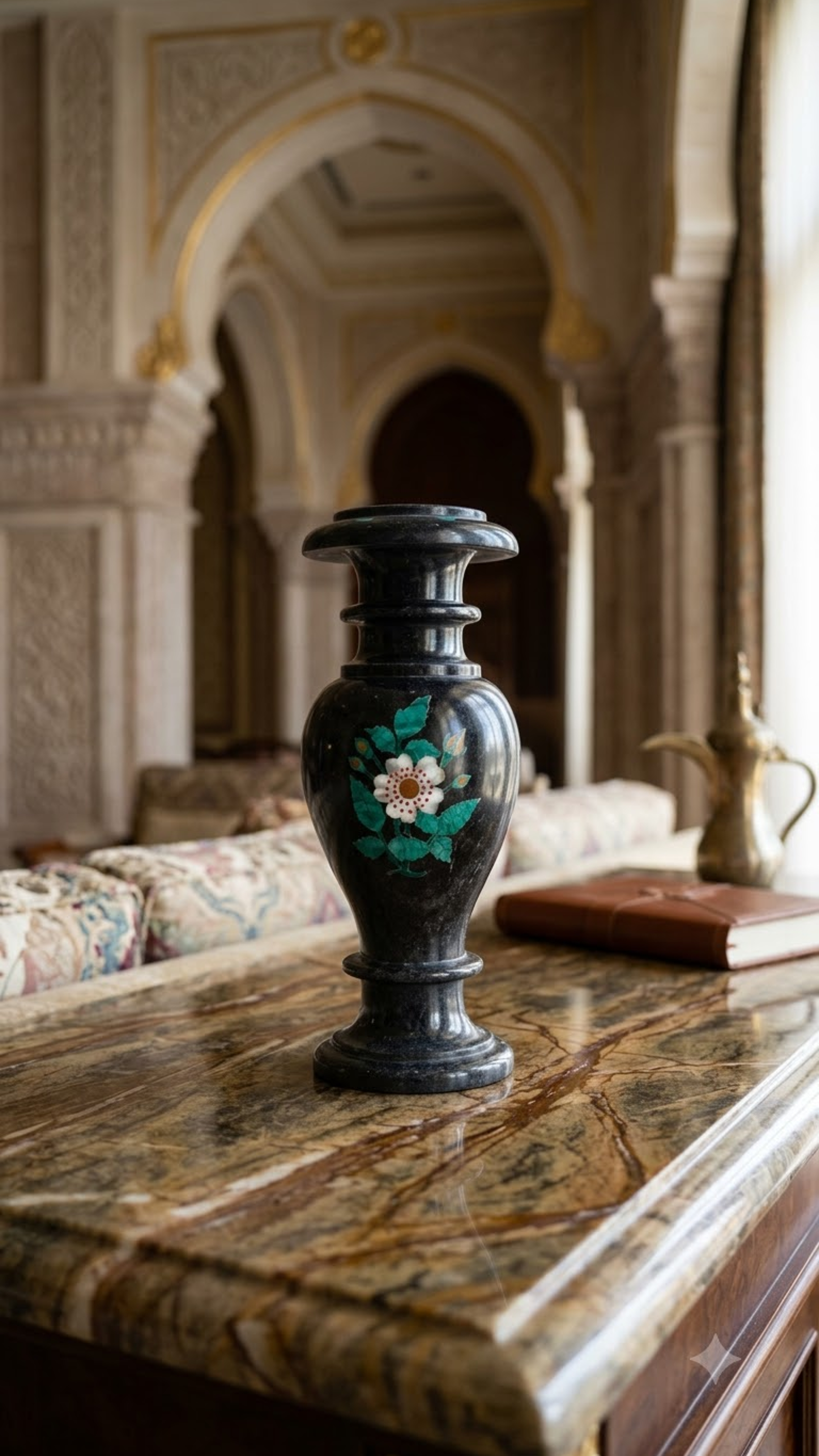 Black Marble Inlay Decorative Vase